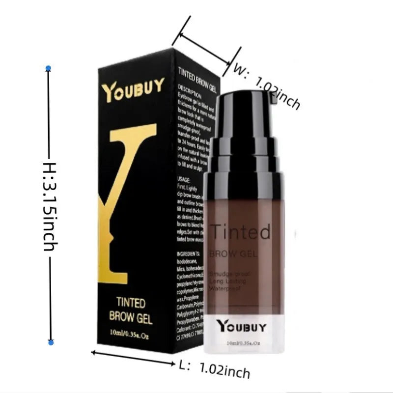 Eyebrow cream cosmetics in dark grey and golden yellow shades with waterproof quick-drying properties