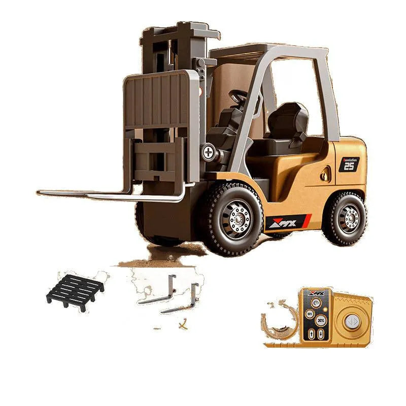 1:64 scale grey alloy remote control forklift toy with mini remote and cargo accessories
