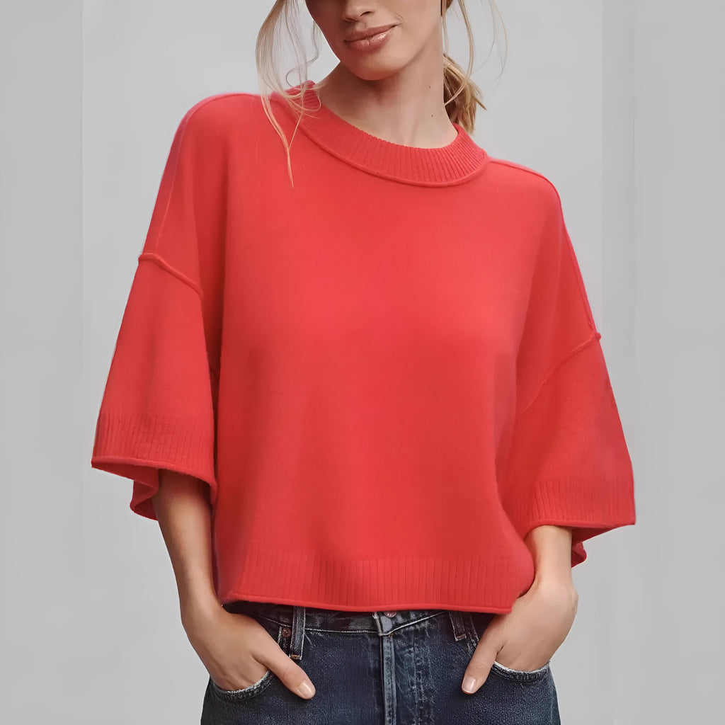 Red and white hot girl style viscose T-shirt with exposed navel design on a hanger.