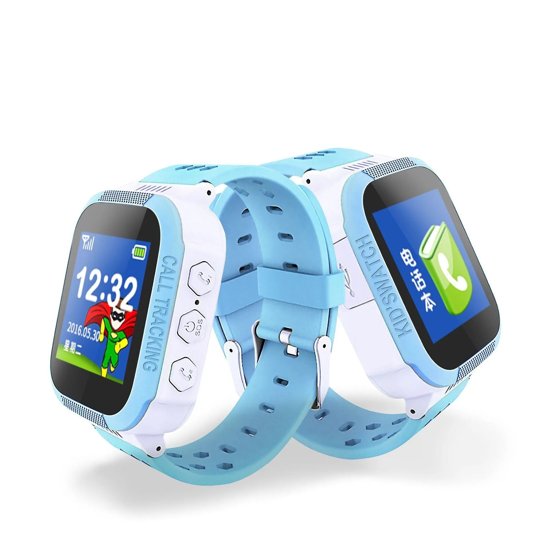 Blue and pink children's phone watch with 1.44 inch IPS colour screen