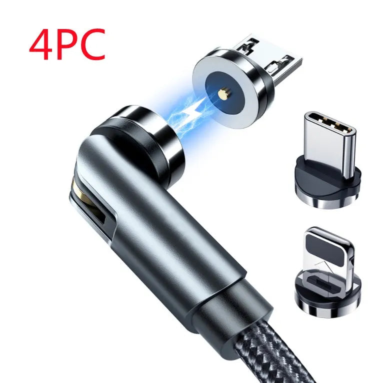 Essager black magnetic USB charging cable with rotating head and blue LED light on a white background.