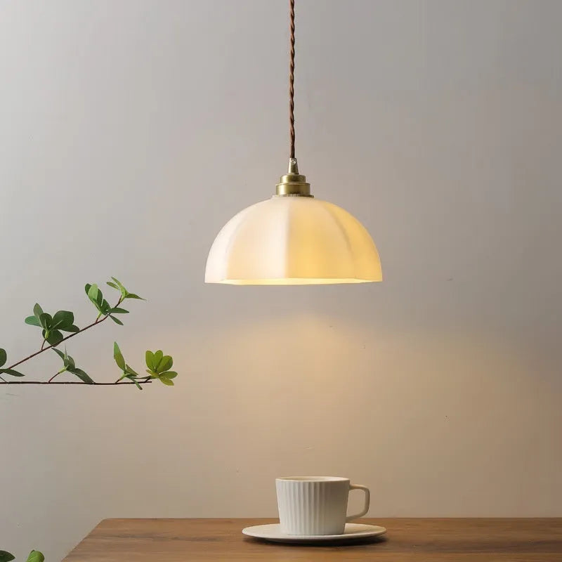 Small brass droplight wall lamp with copper glass shade in Chinese style