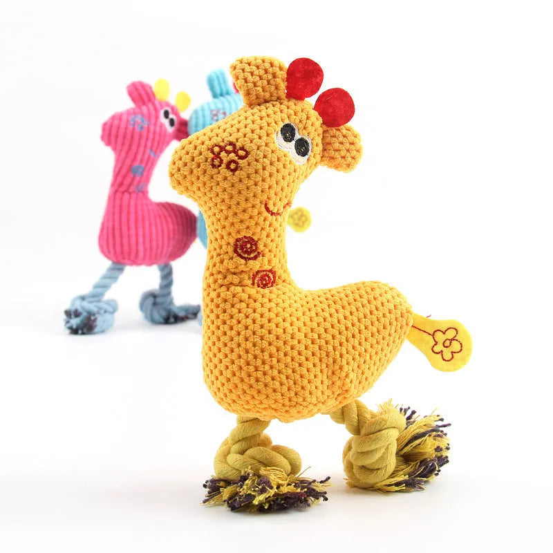 Blue deer shaped plush dog toy with corn grain texture pattern and squeaker