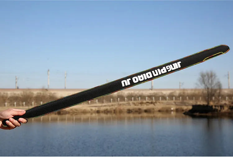 Cotton telescopic fishing rod bag in black colour measuring 95cm by 6.5cm for rod protection