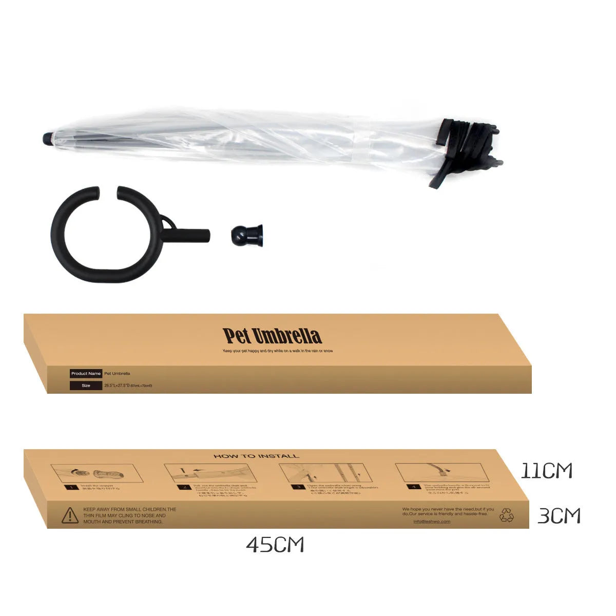 White transparent pet C type umbrella with adjustable steering and C-shaped handle