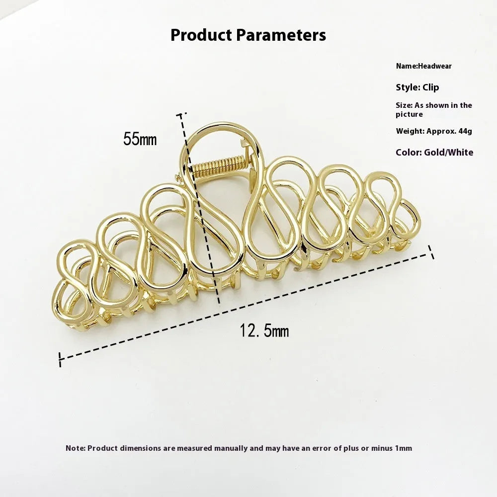 Minimalist large alloy hair clip with electroplated gold or silver finish and tassel detailing for thick hair