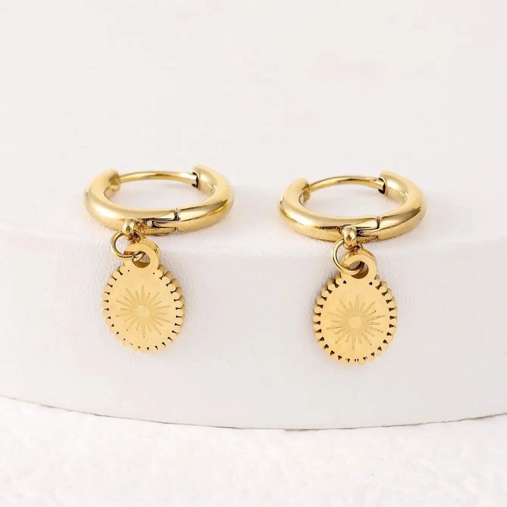 Geometric ellipse stainless steel ear button earrings for women, style XY-EH005.