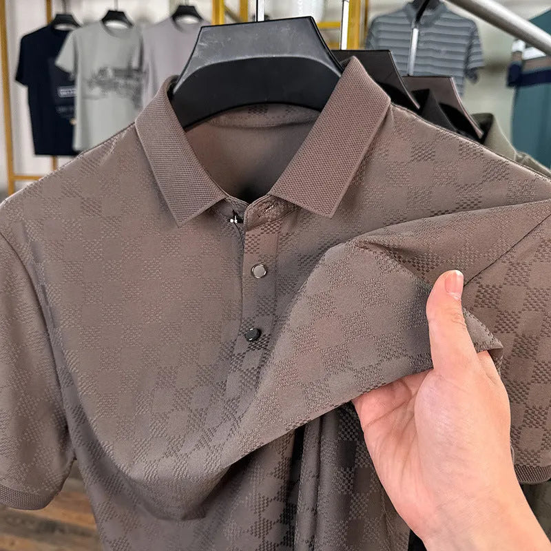 Men's black Rhombus short sleeve T-shirt with a slit hem detail, made from a thin chemical fibre blend fabric.