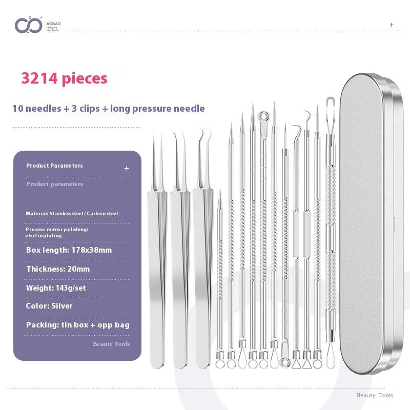 Four metal acne needles with ultra-fine pointed tips on a clean background.