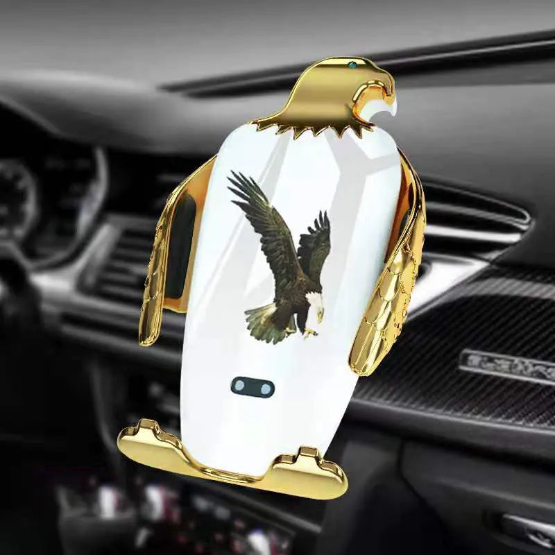 Car phone holder with wireless charging in Eagle design style, showing black and gold colour option