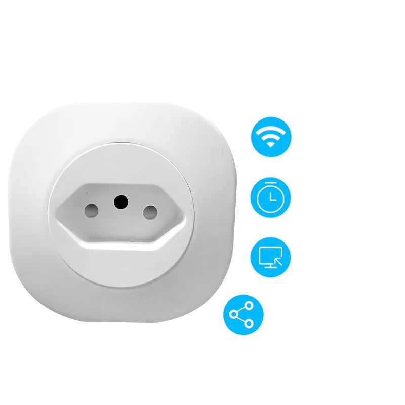 White 16A smart socket plug with WiFi voice control and flame retardant ABS+PC shell measuring 70x70x72mm