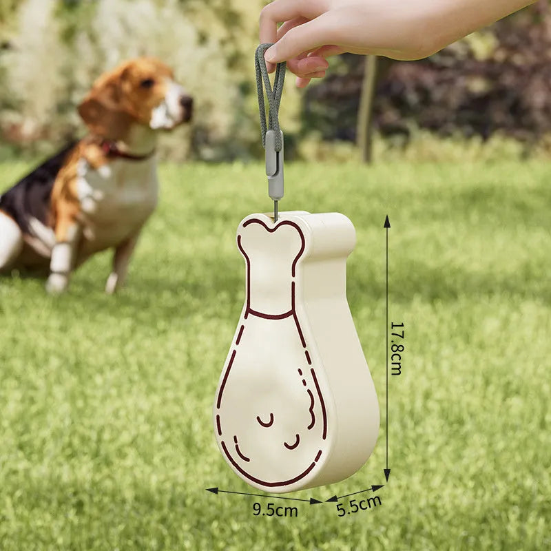 Orange and white portable pet water bottle with separate food container showing measurement scale