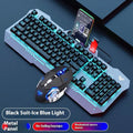 Black and white wired gaming keyboard, mouse, headset, and mouse pad bundle with LED backlighting.