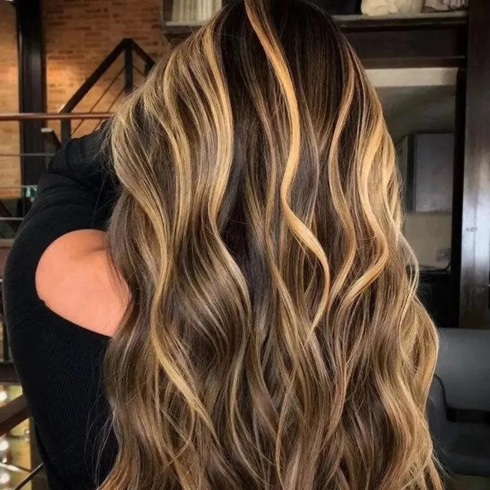 Front lace wig with African black gradient colour and big wave pattern, showing side bangs style