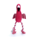Pink corduroy hippo and parrot squeaky plush dog toys on a white background.