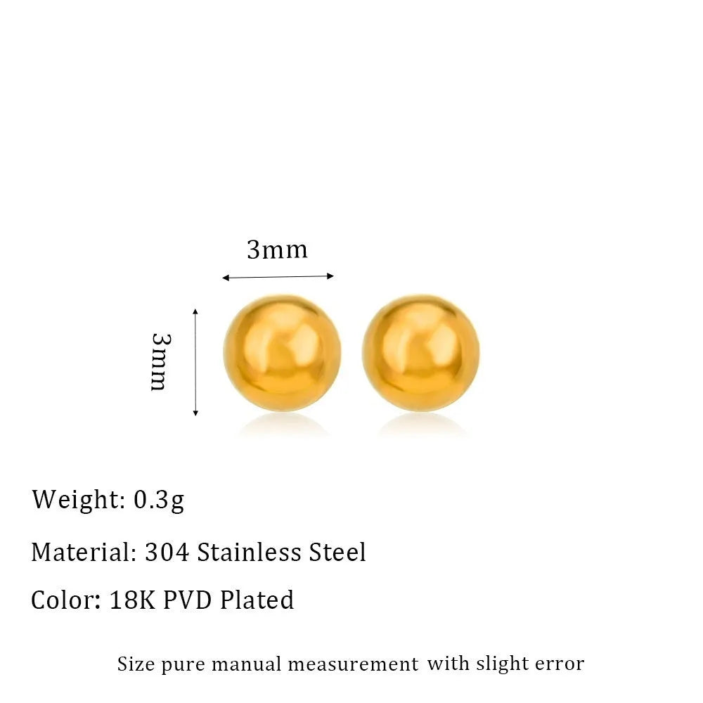 Stainless steel ball stud earrings in gold and silver colours with geometric round design