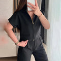 Women's loose-fit short-sleeved polyester casual top in yellow