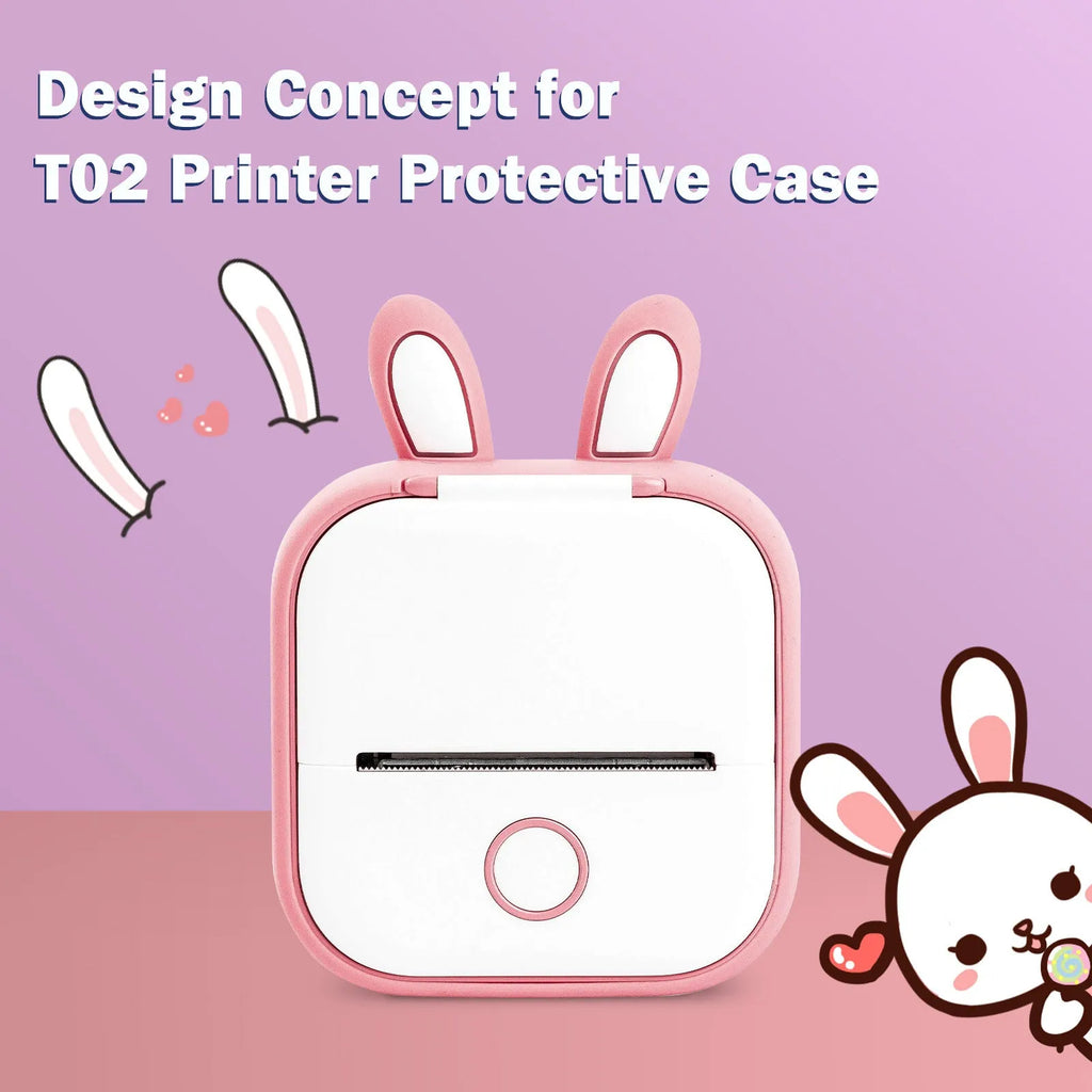 Phomemo T02 mini photo printer in pink cat ears silicone protective case