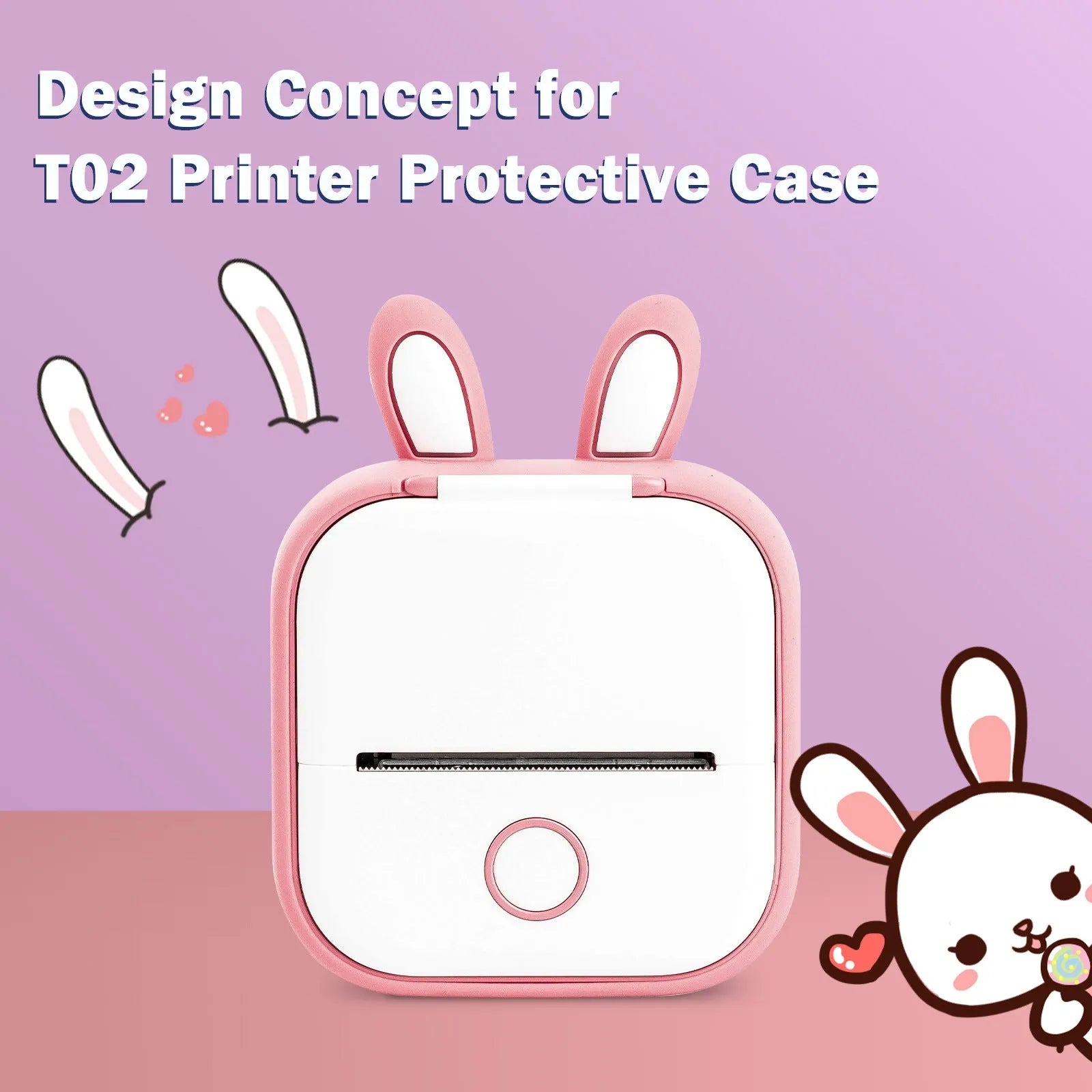 Phomemo T02 mini photo printer in pink cat ears silicone protective case