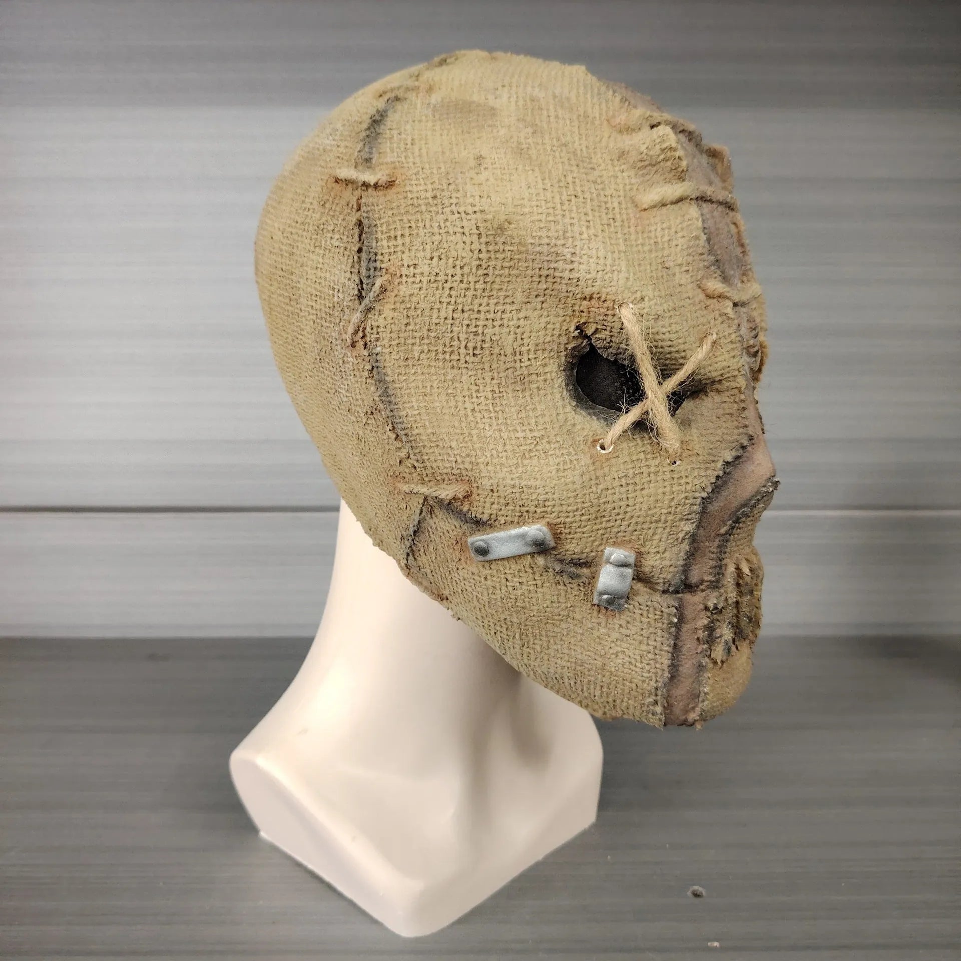 Latex full head cover Halloween mask featuring a detailed scar skull horror design.