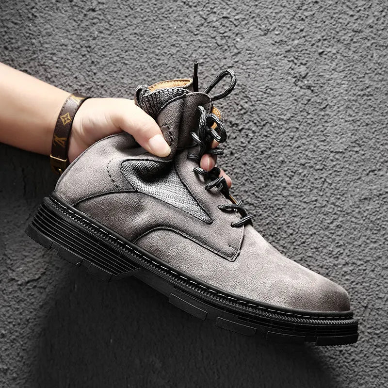 Men's vintage Martin boots with microfiber leather upper and low heel in black, grey or sand colour options