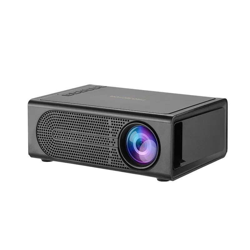 Portable mini projector in black or white with wired mobile phone connection capability
