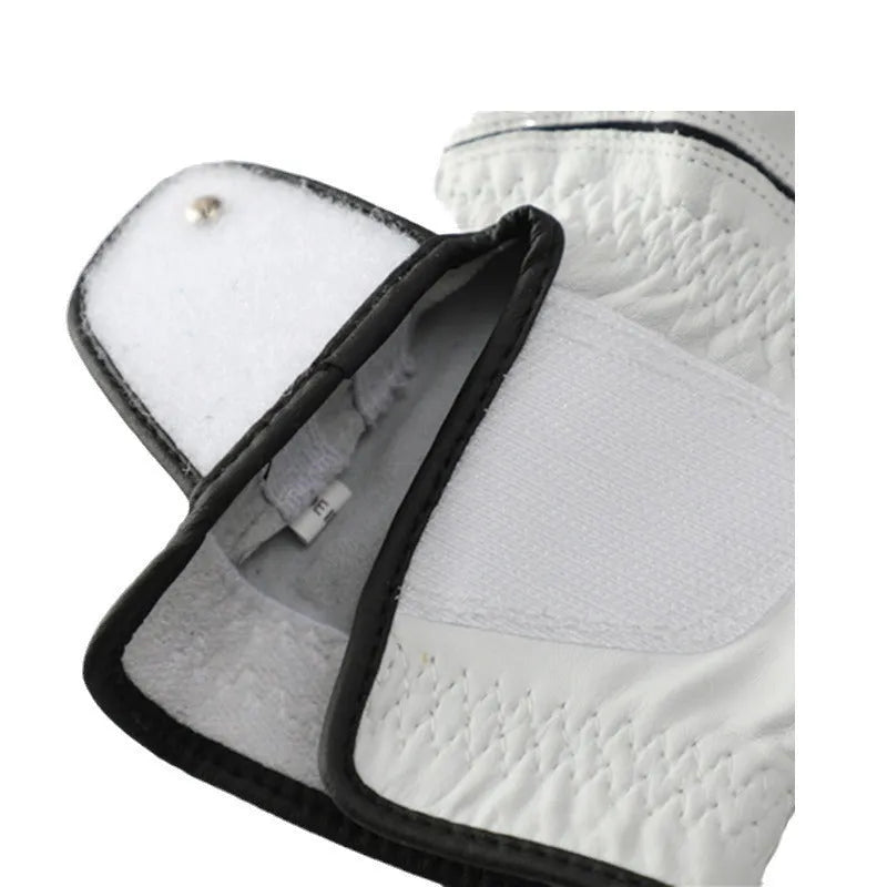 Men's white half sheepskin golf glove showing breathable construction and non-slip surface