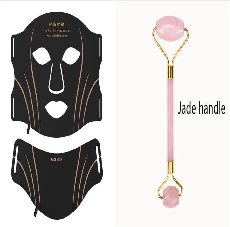 Black gold hard shell IPL and LED facial beauty mask with touch screen and adjustable headband.