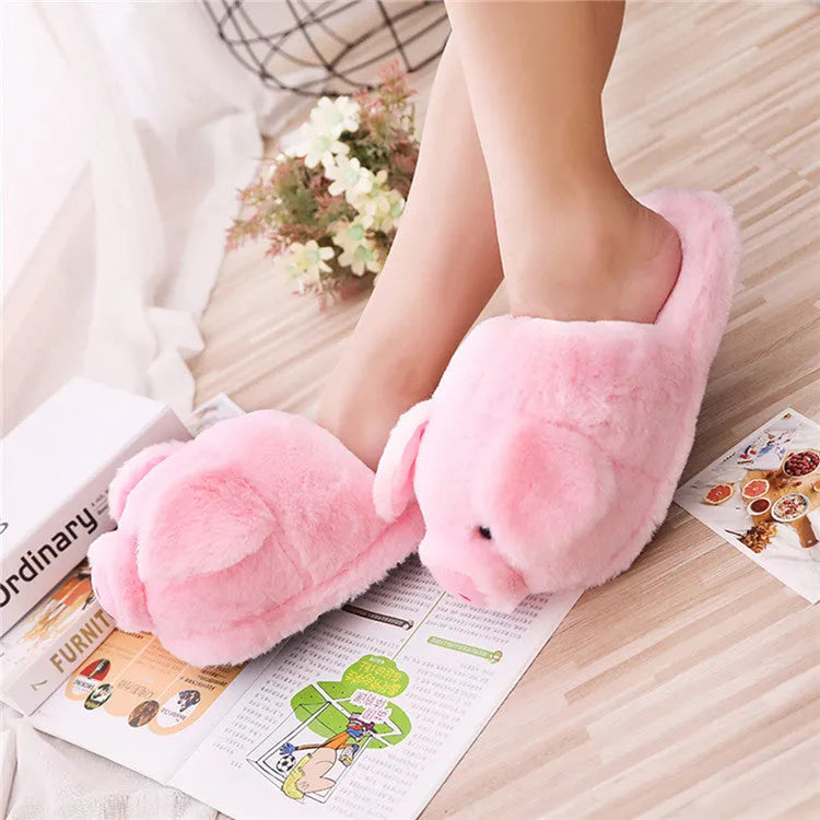Pink pig floor slippers with short plush material and non-slip sole in women's sizes 36-39