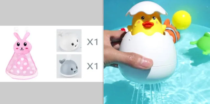 Automatic water spray whale bath toy with colourful LED lights floating in baby bath