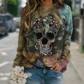 Black long sleeve sweatshirt with a white skull graphic print on the front.