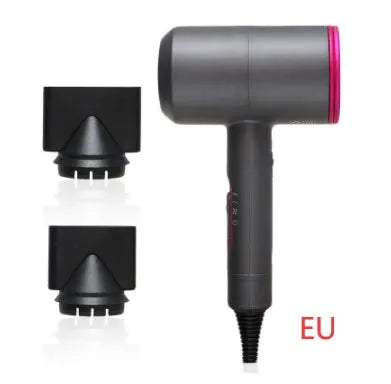 2000W hotel hair dryer with long cable in metallic black, showing UK plug
