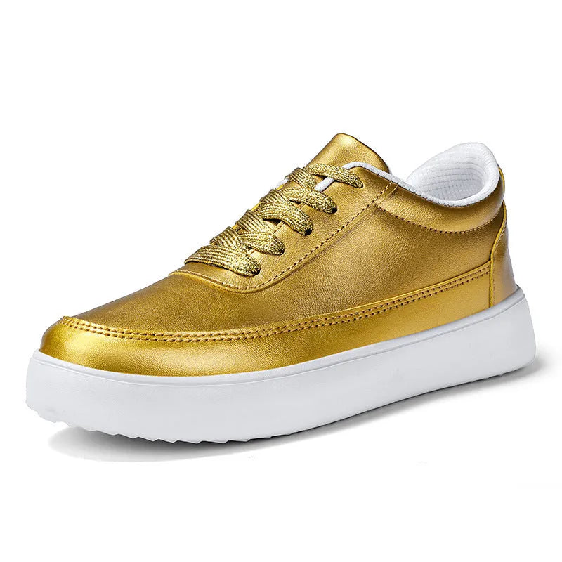 Women's white leather casual flat lace-up shoes on a light background, showing the front and side profile.