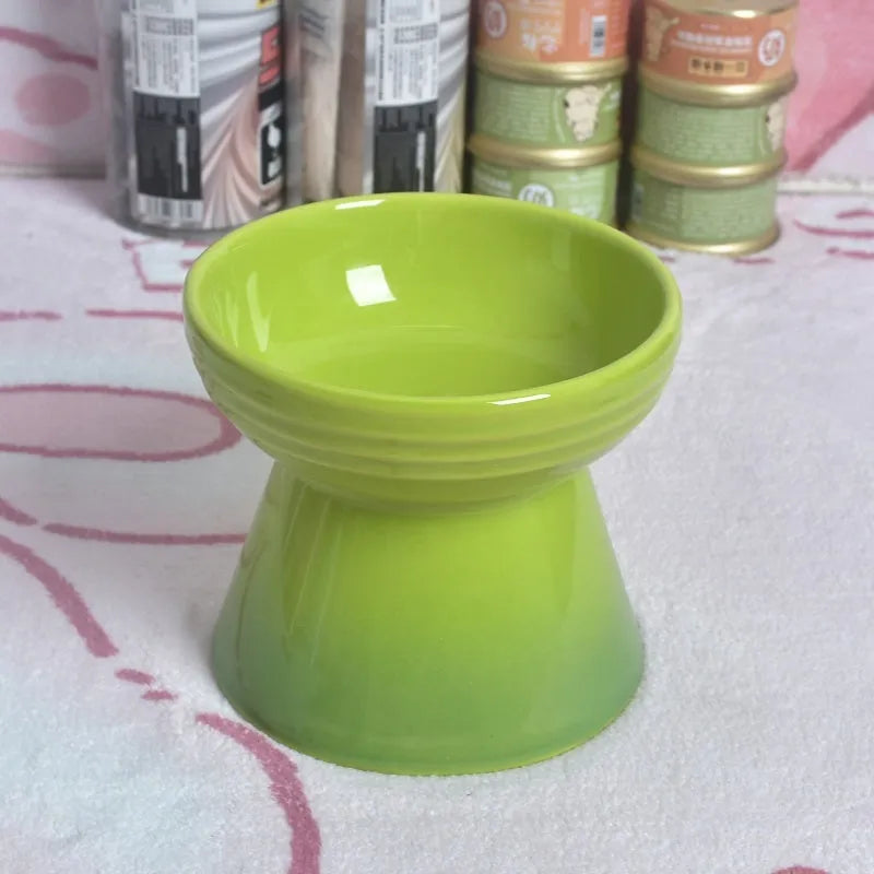 Ceramic pet bowl with raised base and various rim shape options