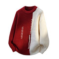 Men's loose fit round neck sweater pullover in black polyester fibre, front view