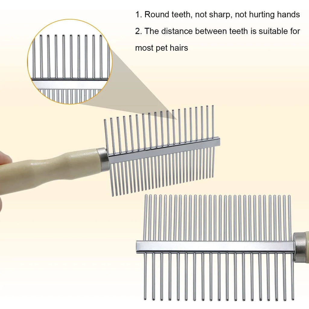 Wooden handle pet grooming comb for dogs and cats with round needles