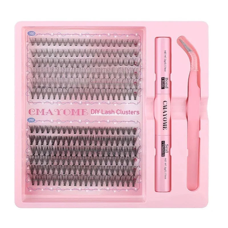 DIY individual false eyelash clusters in natural thick mixed split type on 15.5cm by 15cm card
