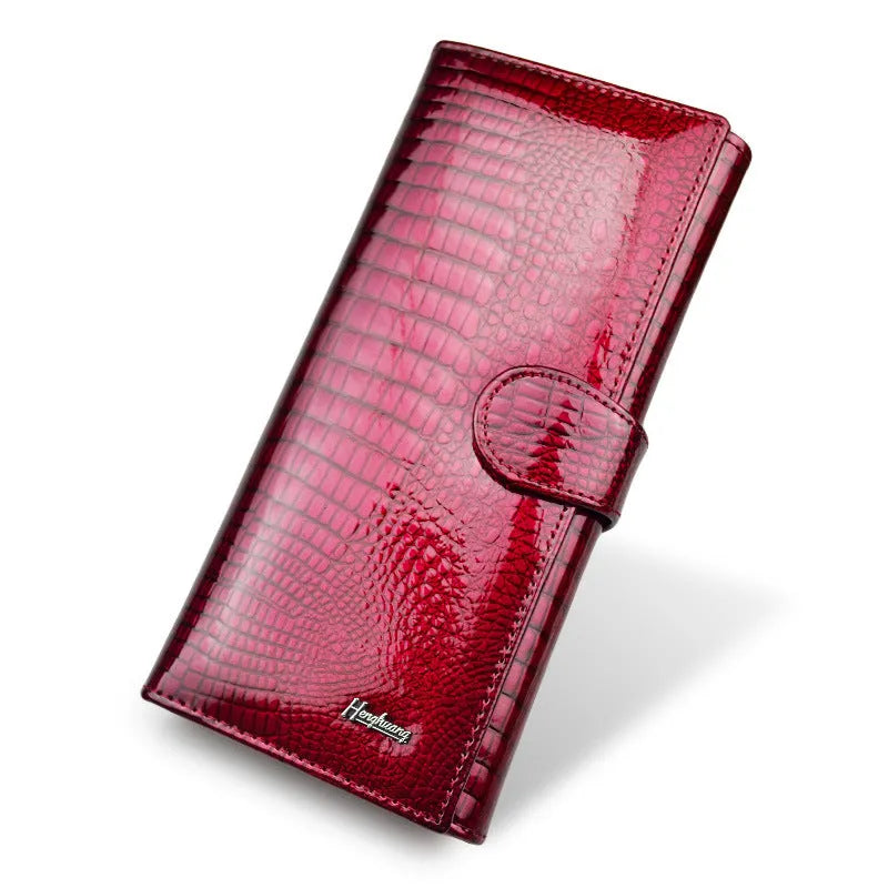 Women's patent leather crocodile pattern coin purse in red, black, or wine red colours