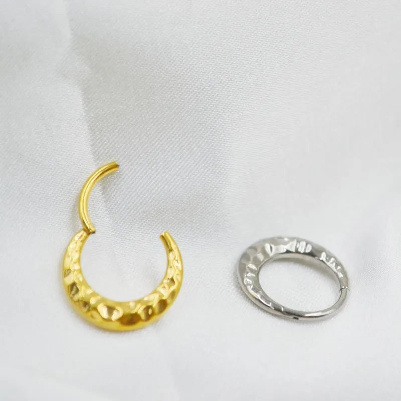 Titanium alloy ASTM F136 nose ring with concave-convex carving in gold or silver finish