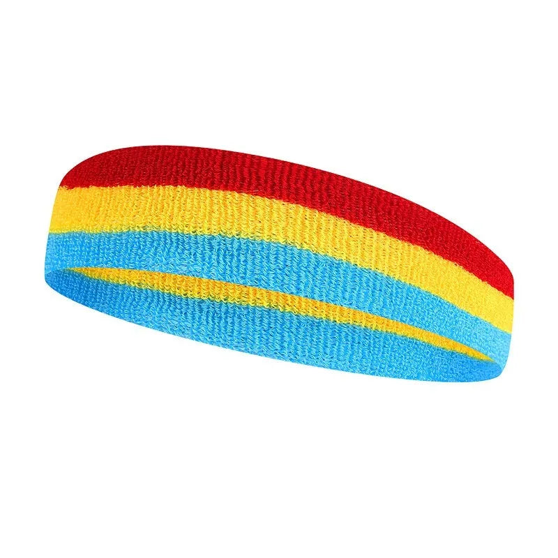 Three-colour sports headband for adult running and basketball activities measuring 5.5cm by 20cm