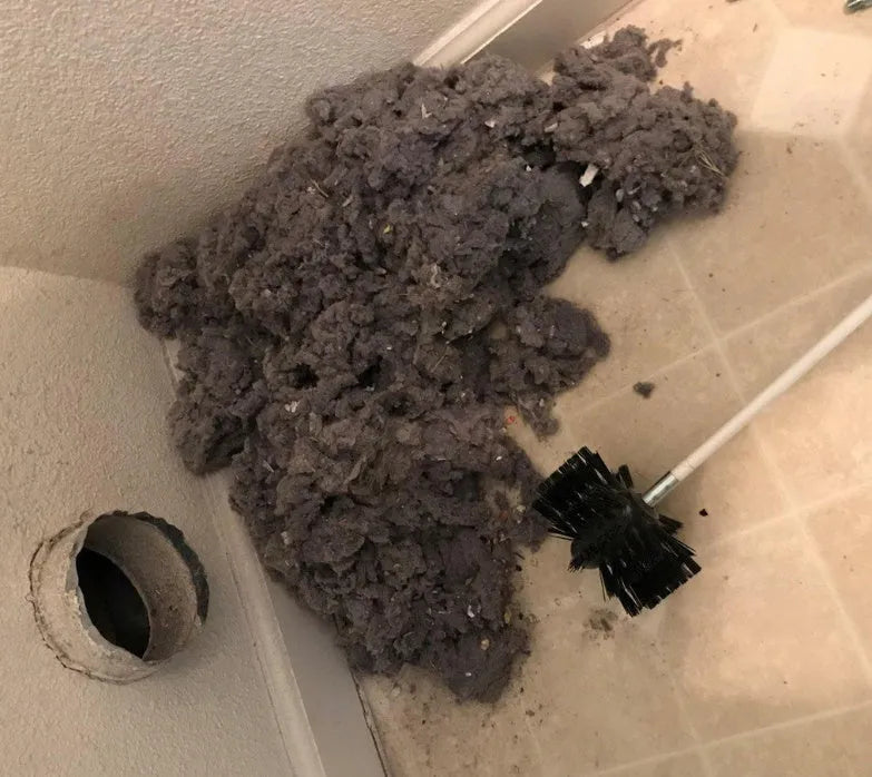 Flexible chimney and dryer vent cleaning brush with nylon bristles, showing bendable pole.