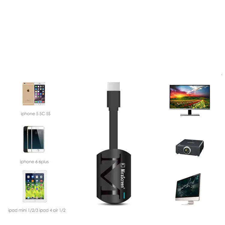Black smartphone to TV dongle with USB and HDMI connectors for screen mirroring