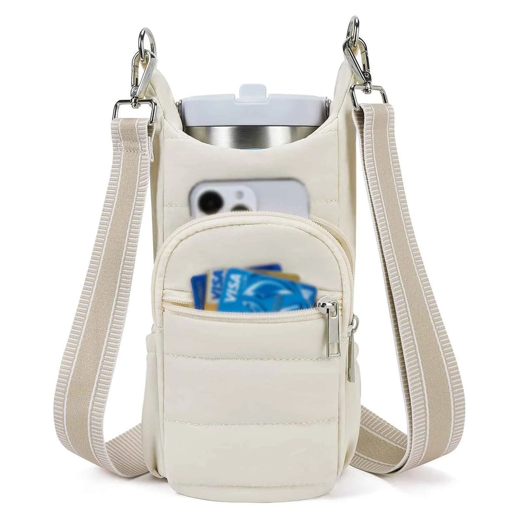 Cycling water bottle bag in black, pink or beige for bicycle handlebar mounting