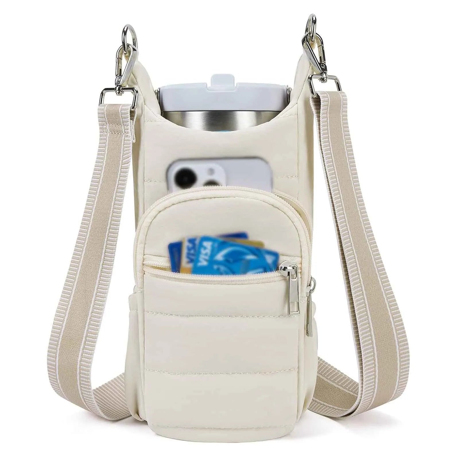 Cycling water bottle bag in black, pink or beige for bicycle handlebar mounting