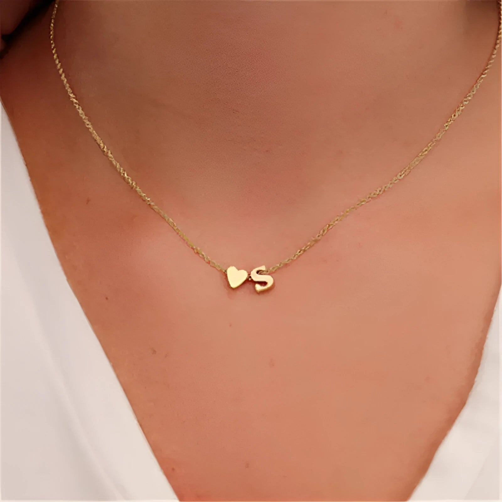Peach heart shaped letter necklace pendant in gold or silver alloy jewellery