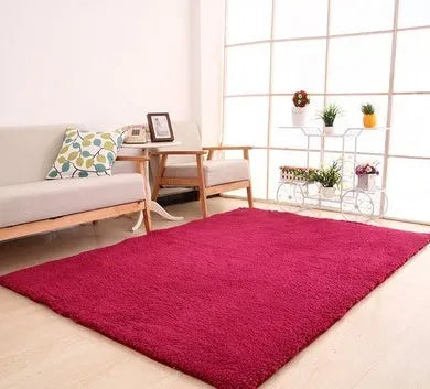 Rectangular solid colour carpet with velvet surface showing non-slip dot patterned bottom layer