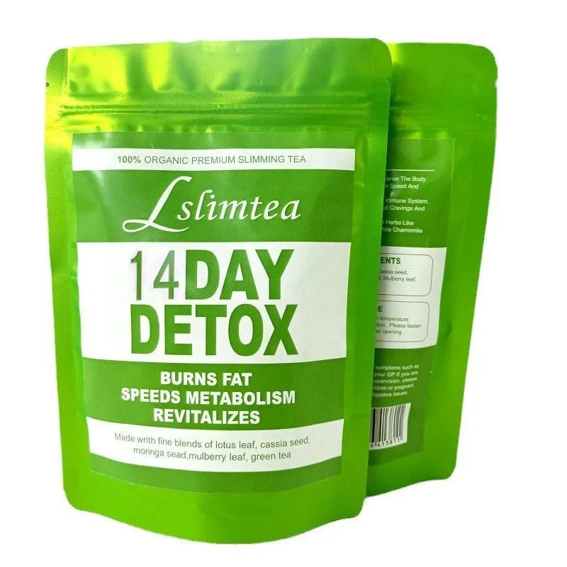 14-day herbal detoxification diet tea pack with 14 individual 3g sachets of traditional Chinese herbal blend