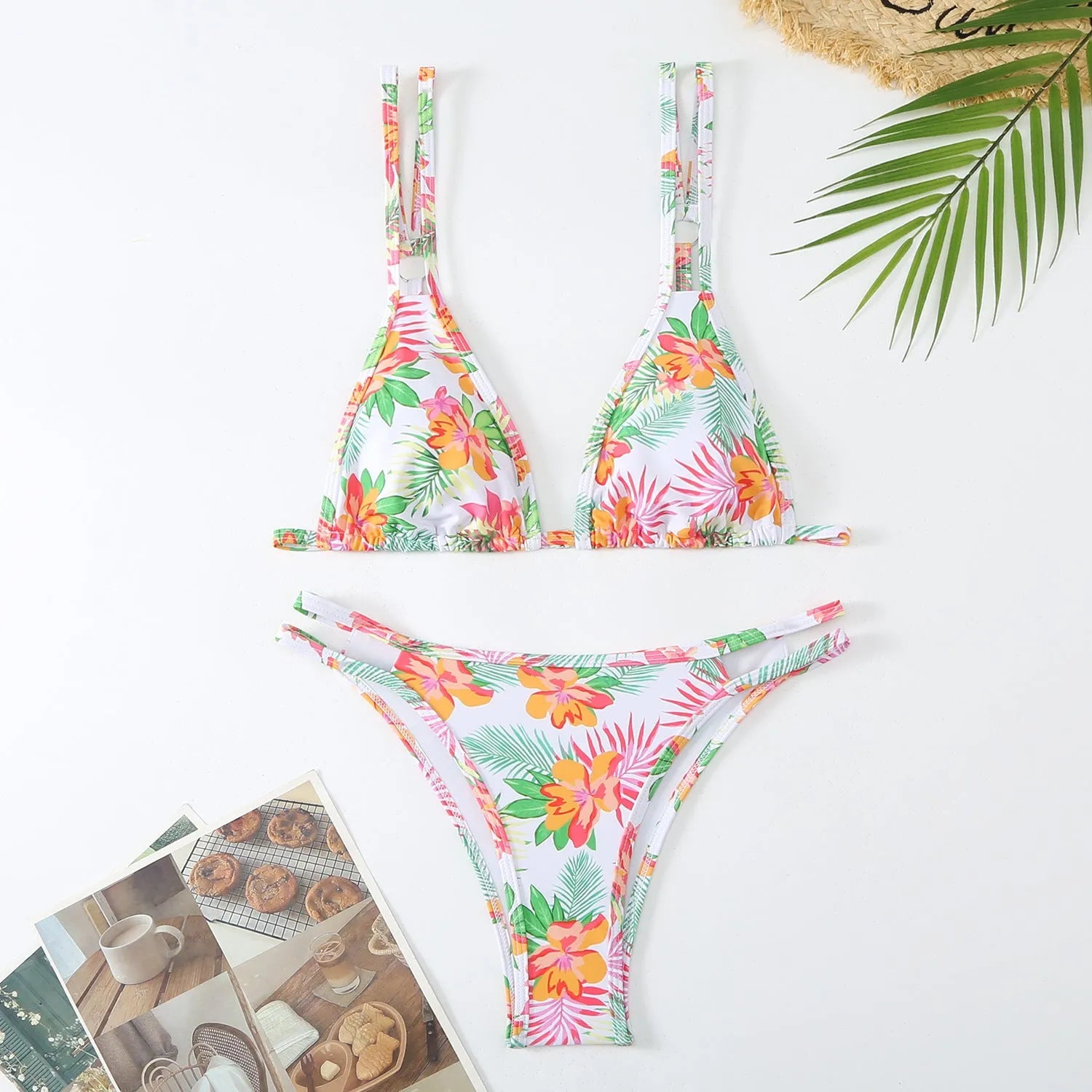 Women's halter polyester fibre briefs set for swimming in multiple colours