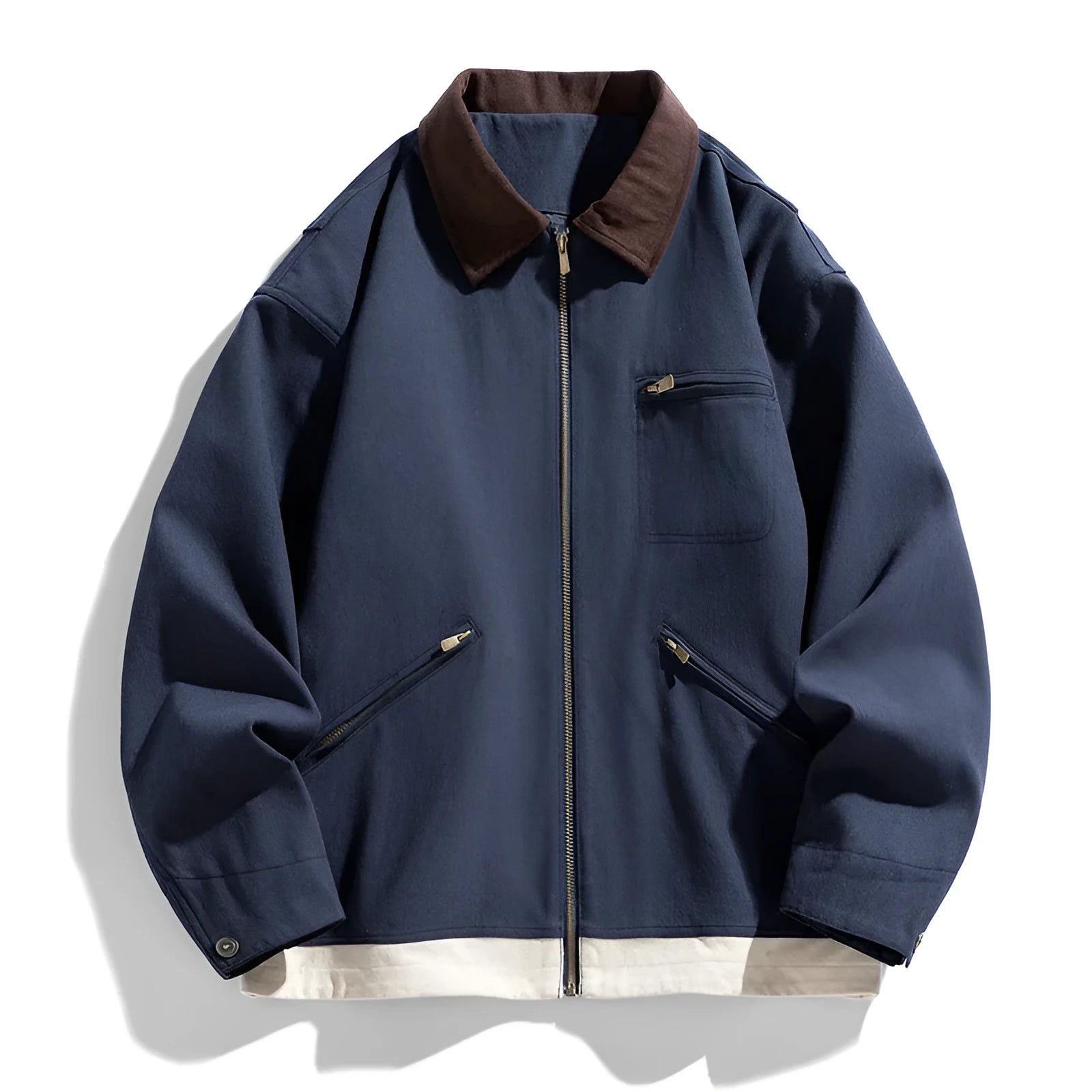 Men's Korean style workwear jacket with contrast lapels in loose fit autumn design