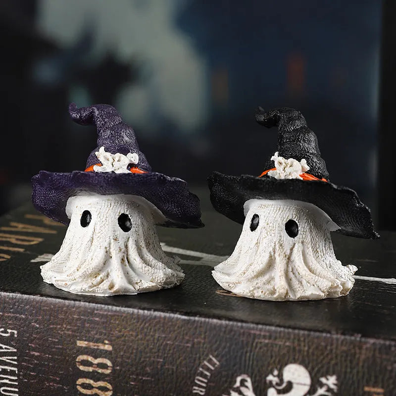 Resin wizard hat ornament with ghost theme for Halloween, Christmas, and Easter decorations